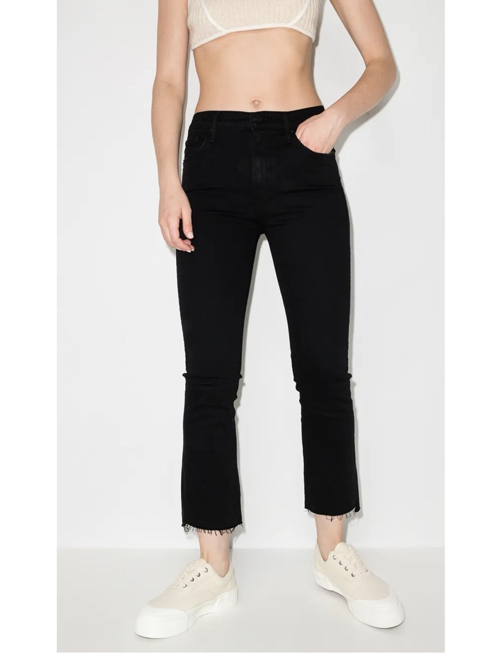 NWT MOTHER Jeans Insider Crop Step Fray Not Guilty Black Size 31